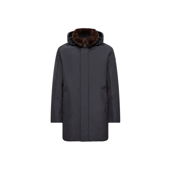 Okefen Hooded Long Down Parka Jacket in Navy Blue