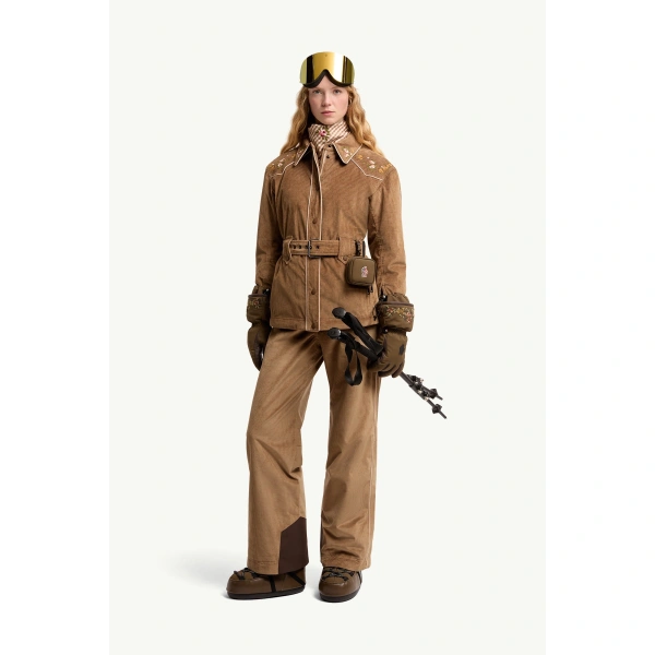 Moncler Olonne Insulated Ski Shirt Jacket in Camel Beige, view 2 | Women's Ski Jackets | Coveti