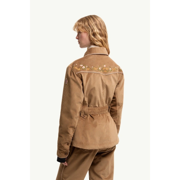 Moncler Olonne Insulated Ski Shirt Jacket in Camel Beige, view 5 | Women's Ski Jackets | Coveti