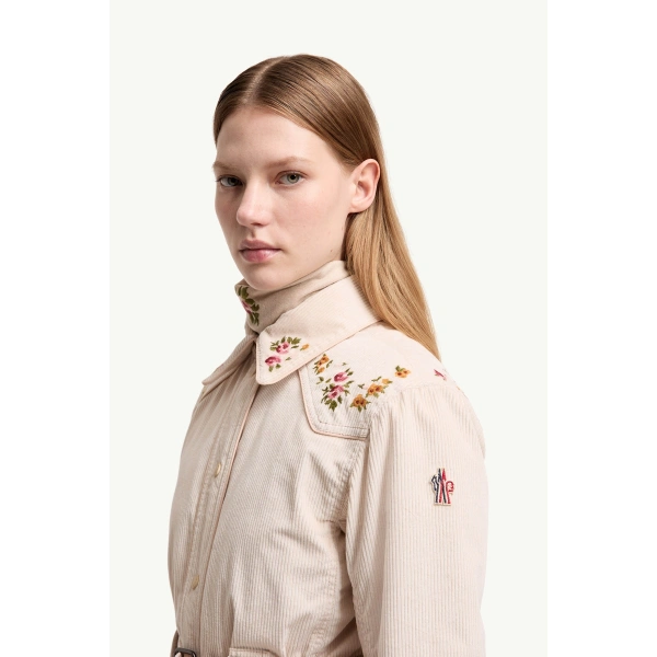 Moncler Olonne Insulated Ski Shirt Jacket in Light Beige, view 3 | Women's Ski Jackets | Coveti