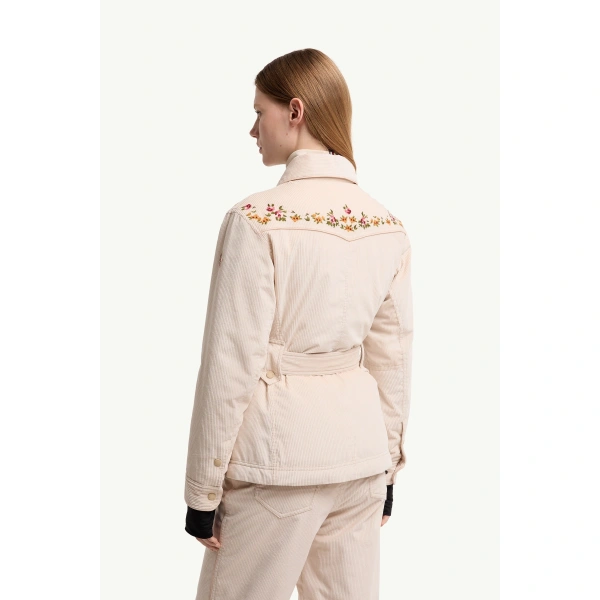 Moncler Olonne Insulated Ski Shirt Jacket in Light Beige, view 5 | Women's Ski Jackets | Coveti