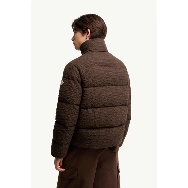 Moncler Oronte Cotton Flannel Short Down Jacket in Brown, view 5 | Men's Jackets | Coveti