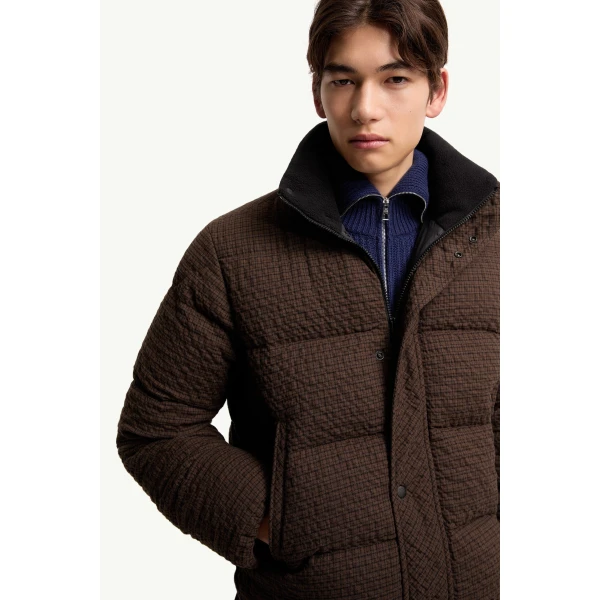 Moncler Oronte Cotton Flannel Short Down Jacket in Brown, view 6 | Men's Jackets | Coveti