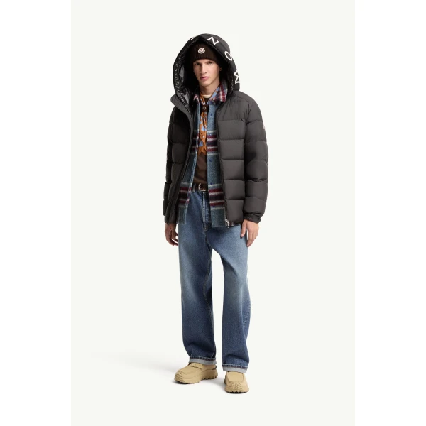 Moncler Orvelle Hooded Mid-Length Down Jacket in Black, view 2 | Men's Jackets | Coveti