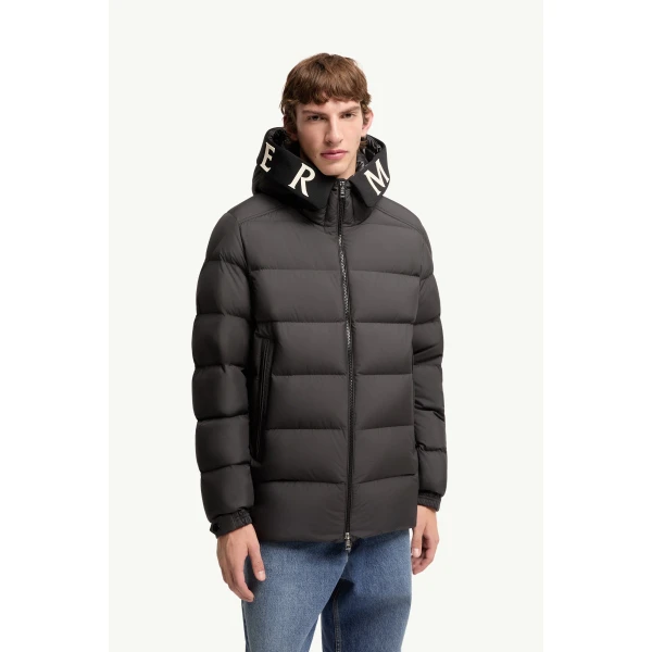 Moncler Orvelle Hooded Mid-Length Down Jacket in Black, view 4 | Men's Jackets | Coveti