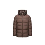 Moncler Orvelle Hooded Mid-Length Down Jacket in Brown | Men's Jackets | Coveti