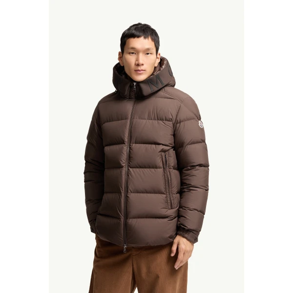 Moncler Orvelle Hooded Mid-Length Down Jacket in Brown, view 4 | Men's Jackets | Coveti