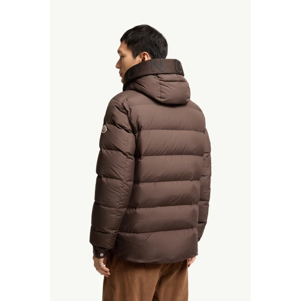 Moncler Orvelle Hooded Mid-Length Down Jacket in Brown, view 5 | Men's Jackets | Coveti