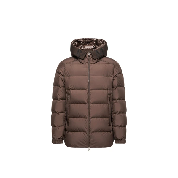 Moncler Orvelle Hooded Mid-Length Down Jacket in Brown | Men's Jackets | Coveti