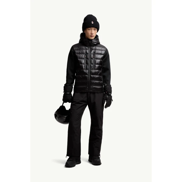 Moncler Padded Nylon Front Zip-Up Hoodie in Black, view 2 | Men's Knitwear | Coveti