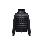 Moncler Padded Nylon Front Zip-Up Hoodie in Black | Men's Knitwear | Coveti