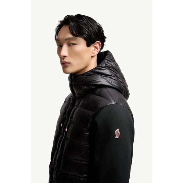 Moncler Padded Nylon Front Zip-Up Hoodie in Black, view 3 | Men's Knitwear | Coveti