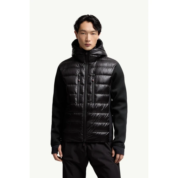 Moncler Padded Nylon Front Zip-Up Hoodie in Black, view 4 | Men's Knitwear | Coveti