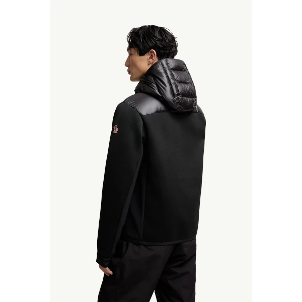 Moncler Padded Nylon Front Zip-Up Hoodie in Black, view 5 | Men's Knitwear | Coveti