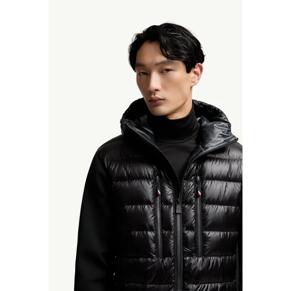 Moncler Padded Nylon Front Zip-Up Hoodie in Black, view 6 | Men's Knitwear | Coveti