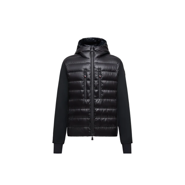 Moncler Padded Nylon Front Zip-Up Hoodie in Black | Men's Knitwear | Coveti