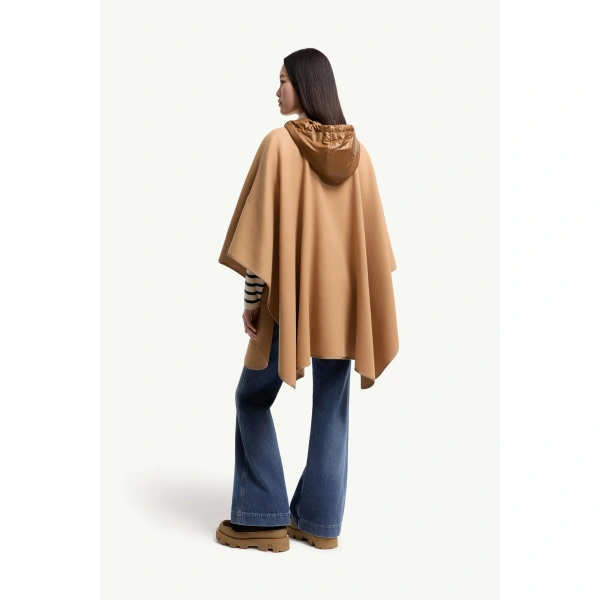 Moncler Padded Wool Blend Cape in Beige, view 5 | Women's Cape Coats | Coveti