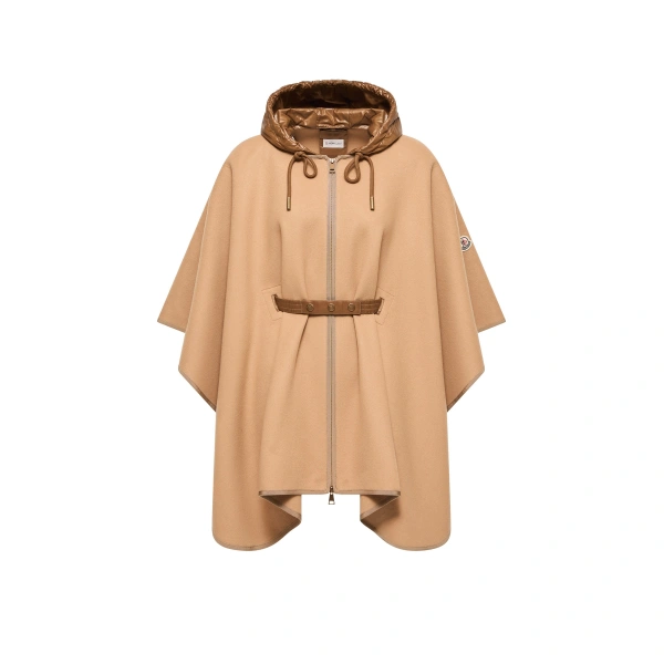 Padded Wool Blend Cape in Beige