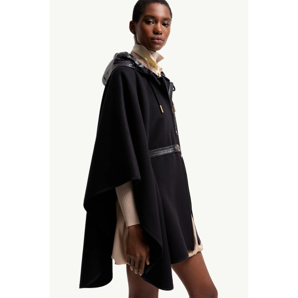 Moncler Padded Wool Blend Cape in Dark Blue, view 6 | Women's Cape Coats | Coveti