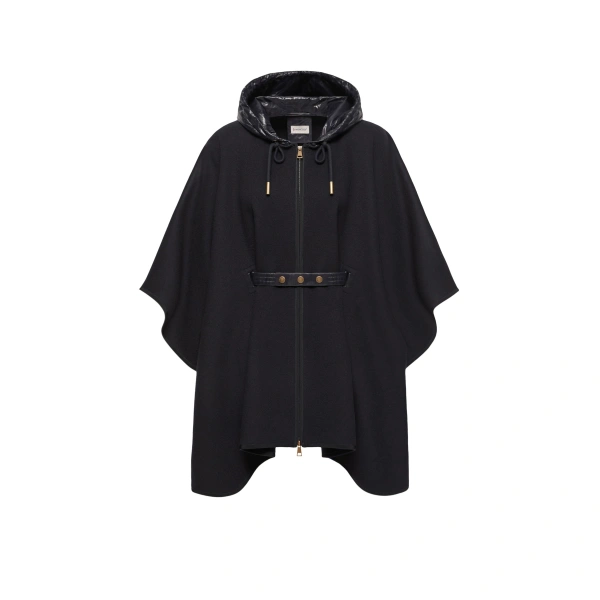 Padded Wool Blend Cape in Dark Blue