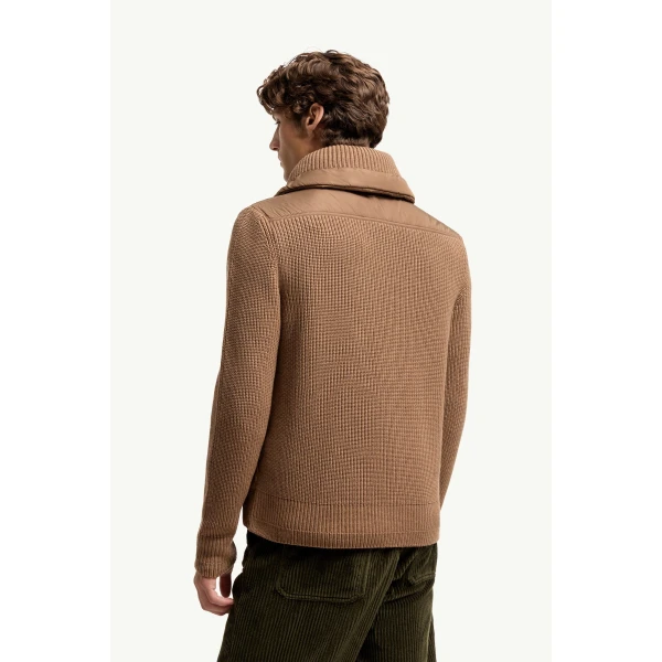 Moncler Padded Wool Zip-Up Cardigan in Light Brown, view 5 | Men's Knitwear | Coveti