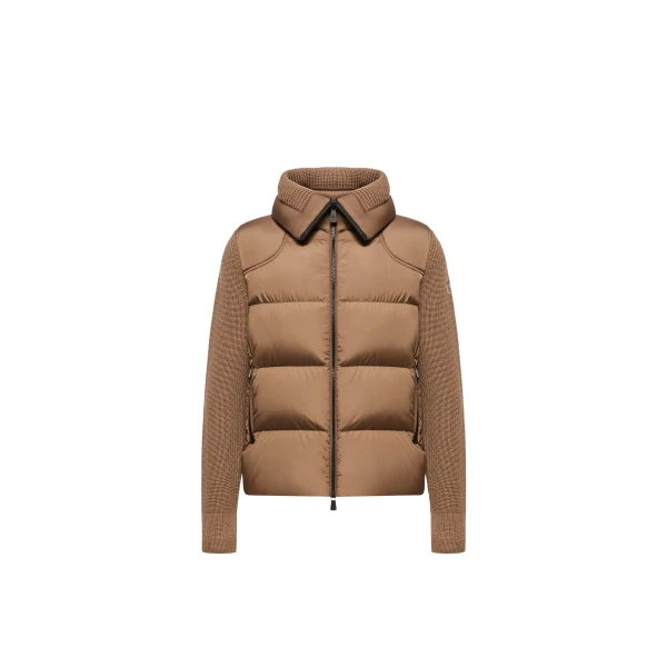 Padded Wool Zip-Up Cardigan in Light Brown