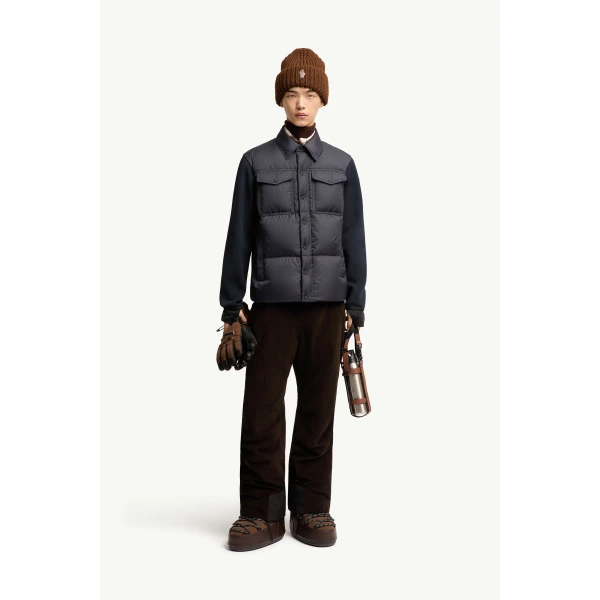 Moncler Padded Zip-Up Cardigan in Navy Blue, view 2 | Men's Knitwear | Coveti