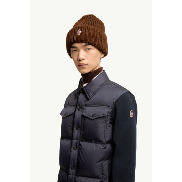 Moncler Padded Zip-Up Cardigan in Navy Blue, view 3 | Men's Knitwear | Coveti