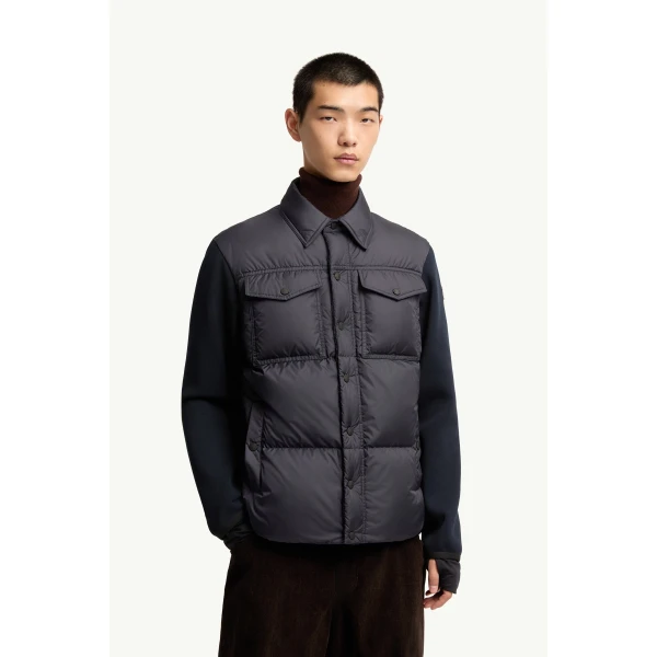 Moncler Padded Zip-Up Cardigan in Navy Blue, view 4 | Men's Knitwear | Coveti
