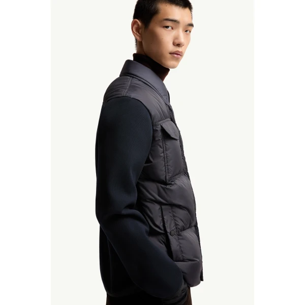 Moncler Padded Zip-Up Cardigan in Navy Blue, view 6 | Men's Knitwear | Coveti