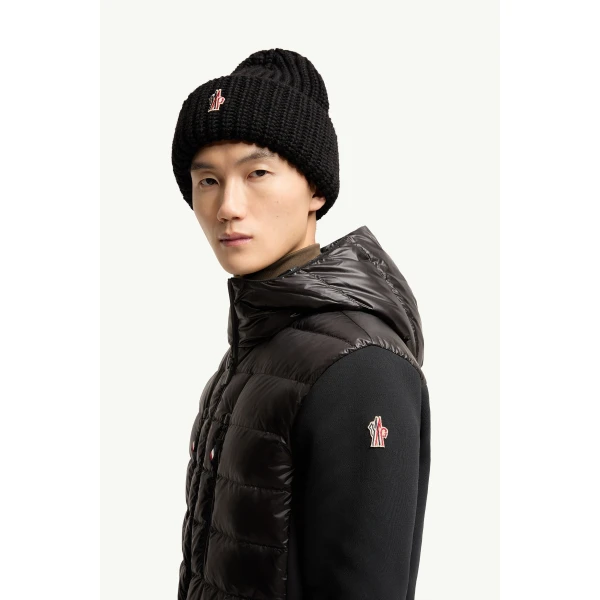 Moncler Padded Zip-Up Hoodie in Black, view 3 | Men's Knitwear | Coveti