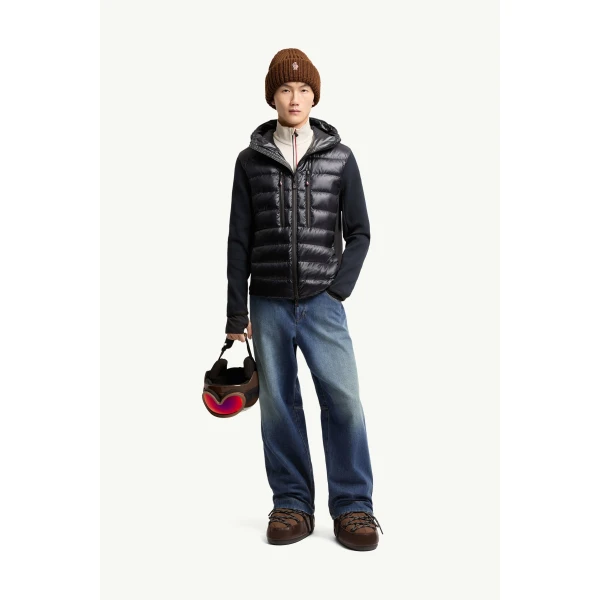 Moncler Padded Zip-Up Hoodie in Navy Blue, view 2 | Men's Knitwear | Coveti