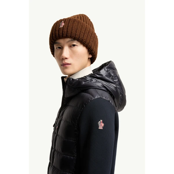 Moncler Padded Zip-Up Hoodie in Navy Blue, view 3 | Men's Knitwear | Coveti