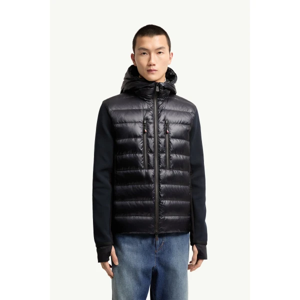 Moncler Padded Zip-Up Hoodie in Navy Blue, view 4 | Men's Knitwear | Coveti
