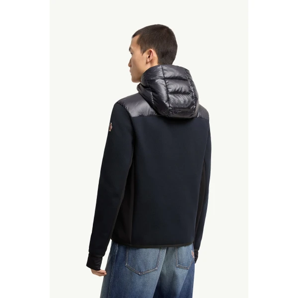 Moncler Padded Zip-Up Hoodie in Navy Blue, view 5 | Men's Knitwear | Coveti
