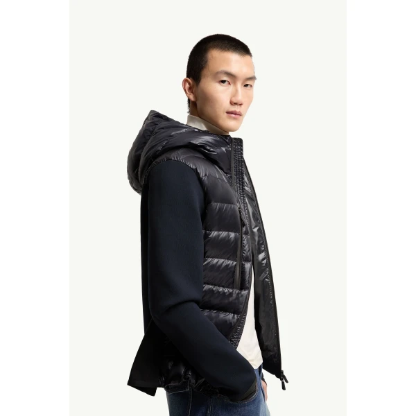 Moncler Padded Zip-Up Hoodie in Navy Blue, view 6 | Men's Knitwear | Coveti
