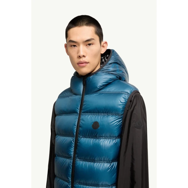 Moncler Panestrel Down Gilet in Teal Blue, view 3 | Men's Jackets | Coveti