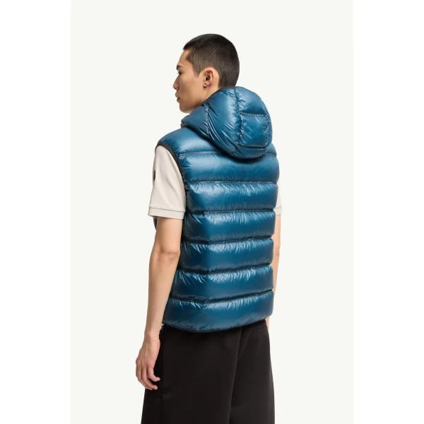 Moncler Panestrel Down Gilet in Teal Blue, view 5 | Men's Jackets | Coveti
