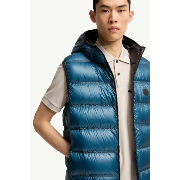 Moncler Panestrel Down Gilet in Teal Blue, view 6 | Men's Jackets | Coveti