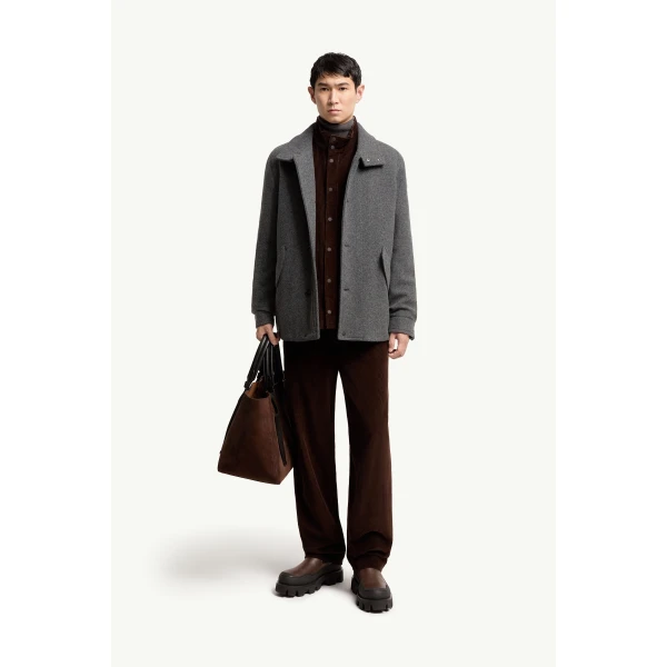 Moncler Panyol Short Wool Down Jacket in Dark Gray, view 2 | Men's Jackets | Coveti