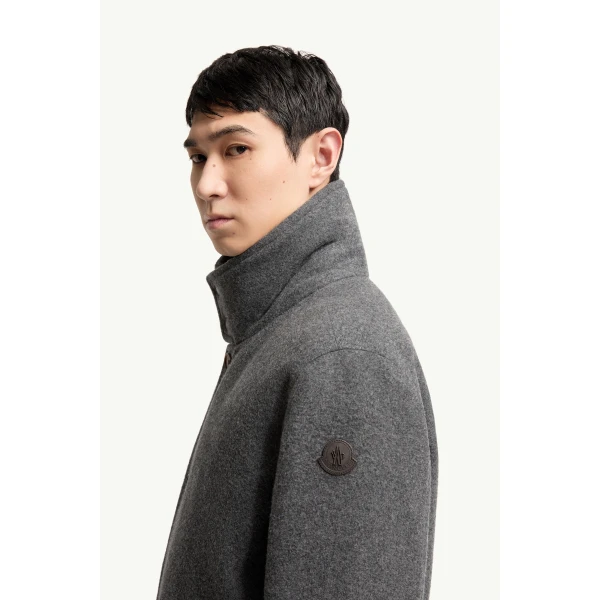 Moncler Panyol Short Wool Down Jacket in Dark Gray, view 3 | Men's Jackets | Coveti