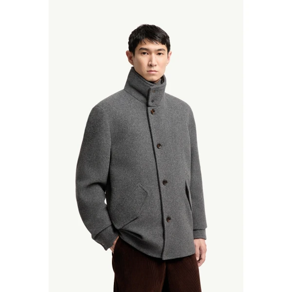Moncler Panyol Short Wool Down Jacket in Dark Gray, view 4 | Men's Jackets | Coveti