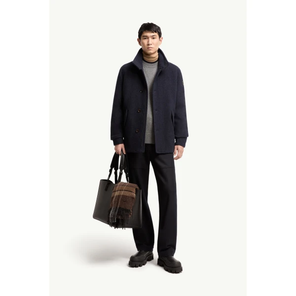 Moncler Panyol Short Wool Down Jacket in Navy Blue, view 2 | Men's Jackets | Coveti