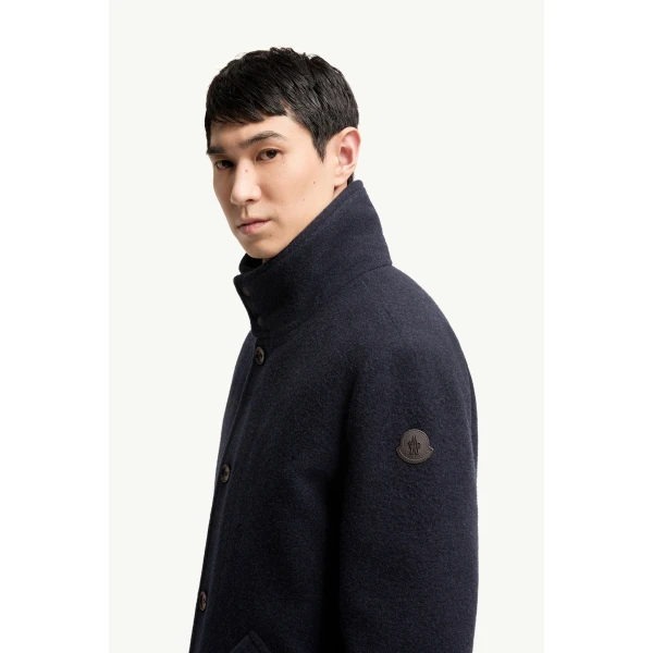 Moncler Panyol Short Wool Down Jacket in Navy Blue, view 3 | Men's Jackets | Coveti