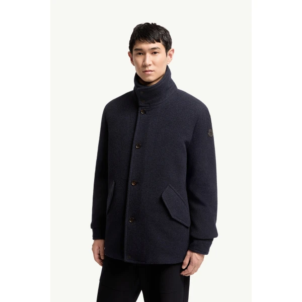 Moncler Panyol Short Wool Down Jacket in Navy Blue, view 4 | Men's Jackets | Coveti