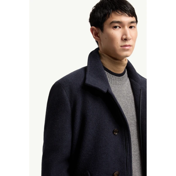 Moncler Panyol Short Wool Down Jacket in Navy Blue, view 6 | Men's Jackets | Coveti