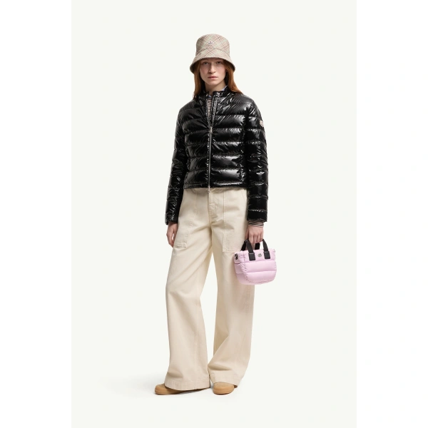 Moncler Papillon Short Down Jacket in Black, view 2 | Women's Puffer Jackets | Coveti