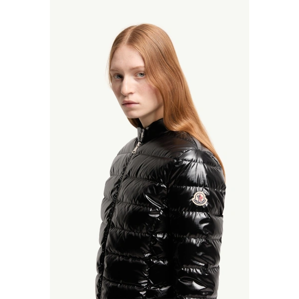 Moncler Papillon Short Down Jacket in Black, view 3 | Women's Puffer Jackets | Coveti