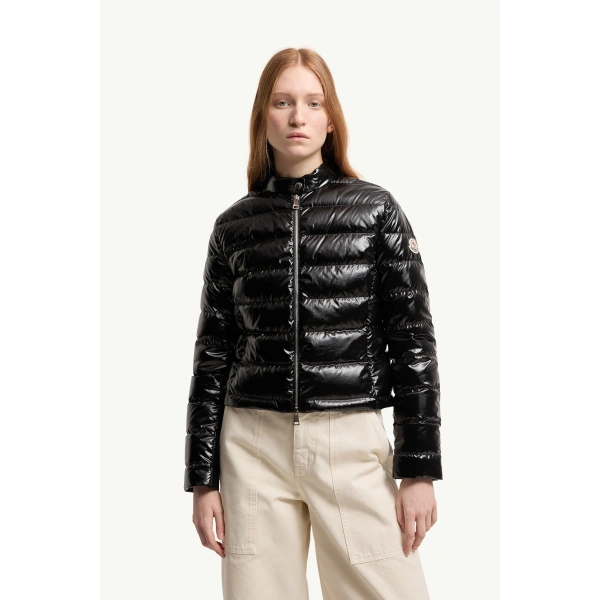 Moncler Papillon Short Down Jacket in Black, view 4 | Women's Puffer Jackets | Coveti