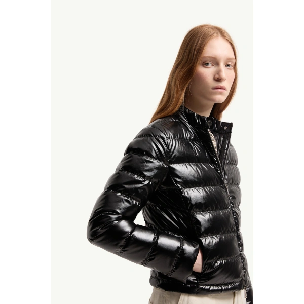 Moncler Papillon Short Down Jacket in Black, view 6 | Women's Puffer Jackets | Coveti